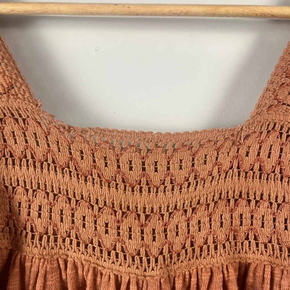 Free People Dancing In The Waves Romper in Rust Orange Balloon Sleeves size XS